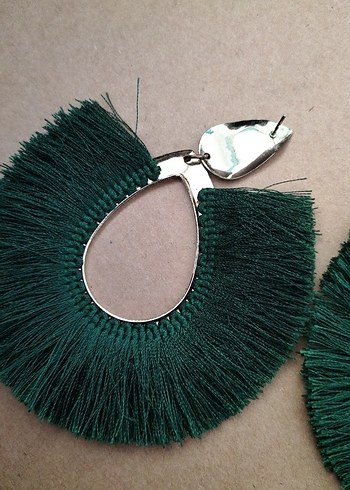 Uzun Püsküllü Yeşil Bohem Küpe - Görsel 4