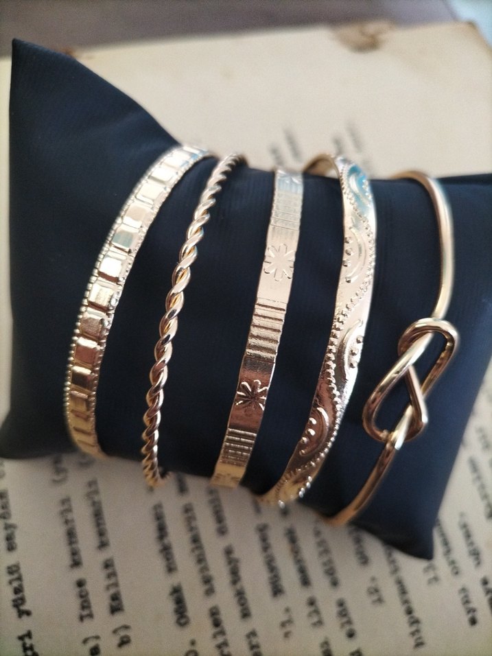 Bohem Tarzı Parlak Altın Renkli Bilezik Seti - Görsel 3