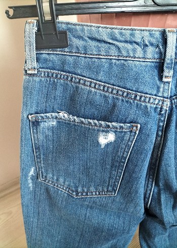 Nakışlı Düğmeli Mavi Denim Kadın Pantolon - Görsel 4