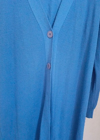 Mavi Uzun Düğmeli Kadın Hırka - Görsel 3