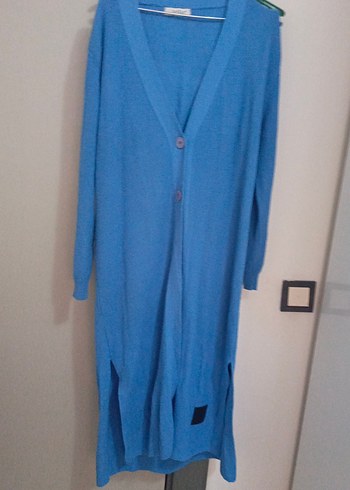 Mavi Uzun Düğmeli Kadın Hırka - Görsel 2