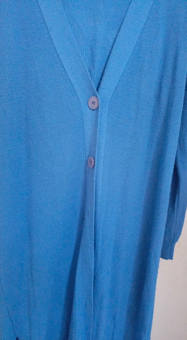 Mavi Uzun Düğmeli Kadın Hırka - Görsel 3