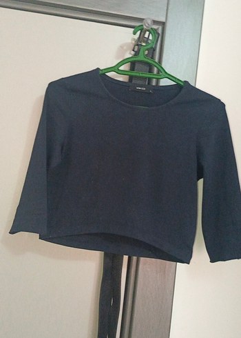 Siyah Kısa Kol Minimalist Kadın crop - Görsel 2