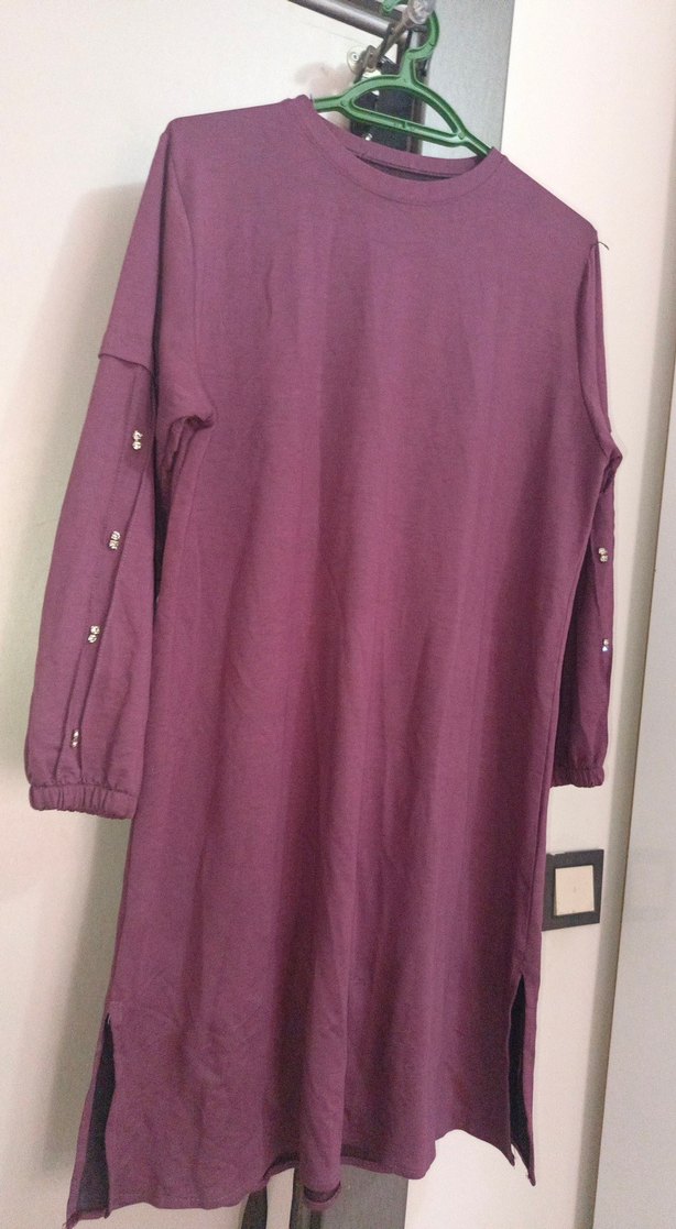 Düğmeli Mor Uzun Kollu Kadın Tunik - Görsel 2