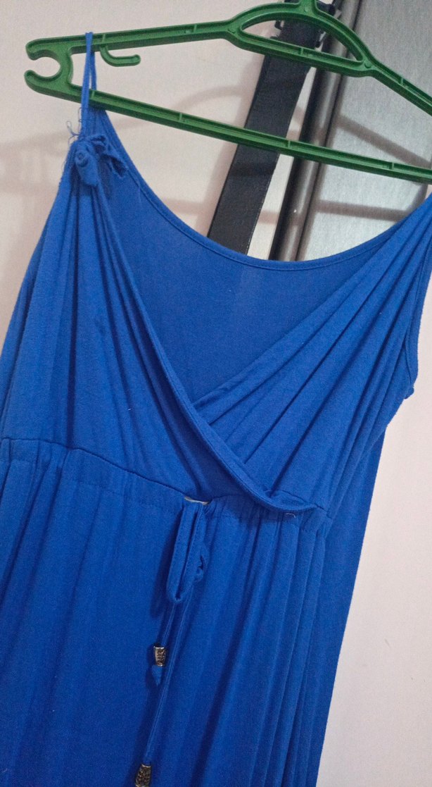 Mavi Drapeli Kadın Uzun Elbise - Görsel 2