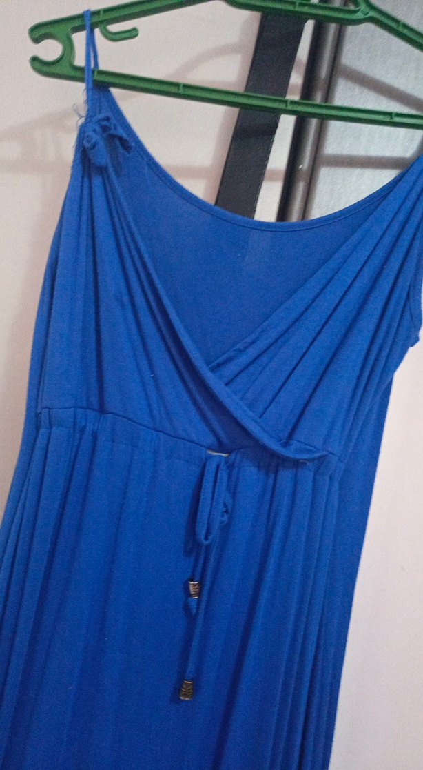 Mavi Drapeli Kadın Uzun Elbise - Görsel 4