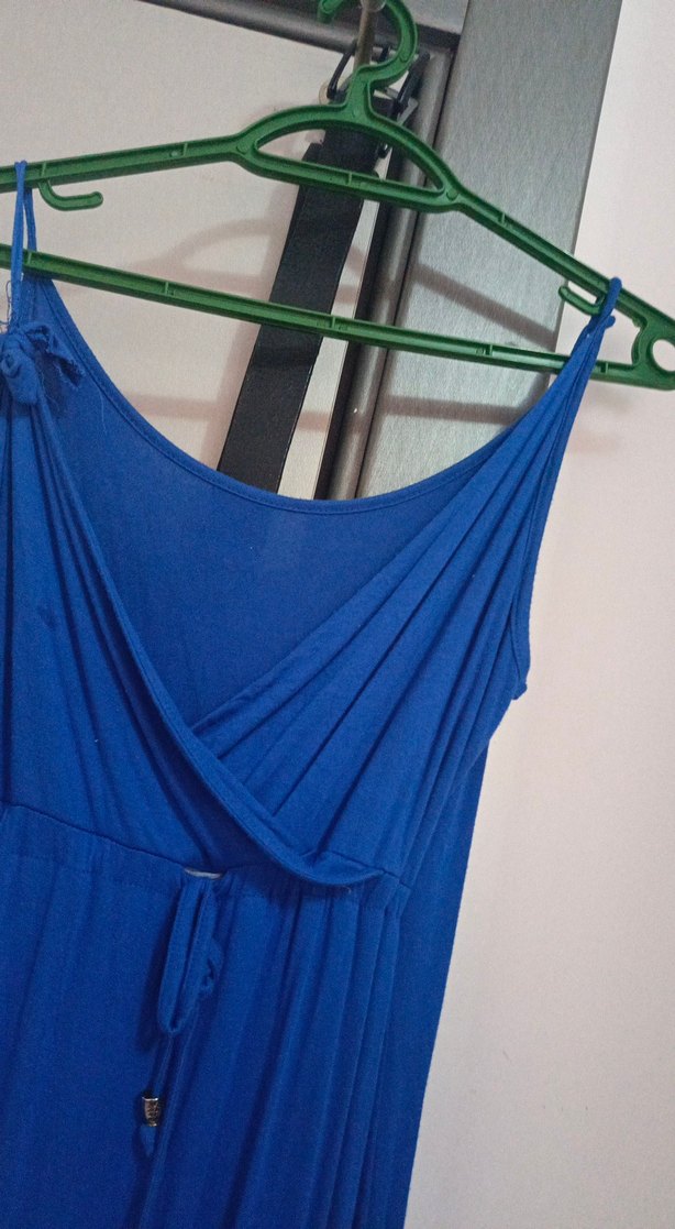 Mavi Drapeli Kadın Uzun Elbise - Görsel 3