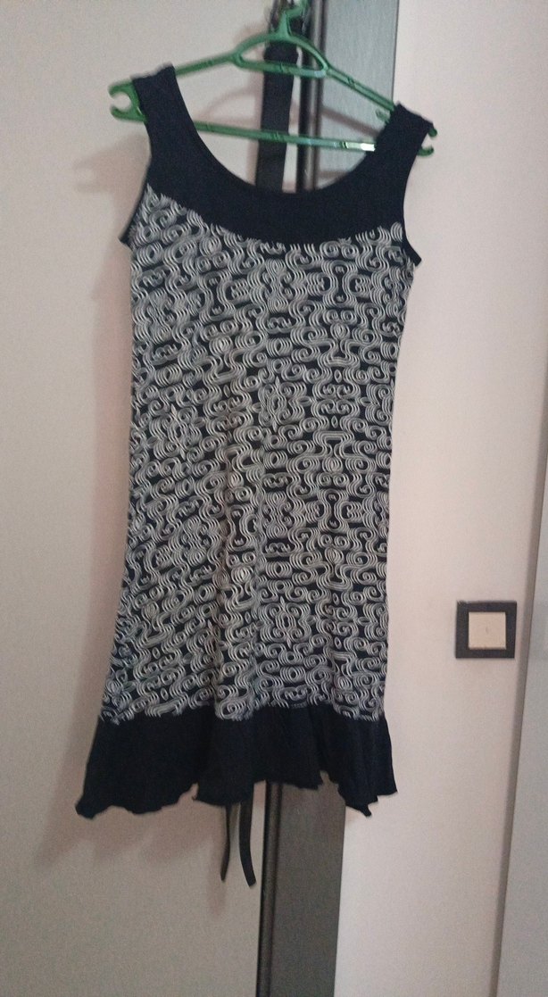 Siyah Gri Desenli  Kollu Kadın Elbise - Görsel 2