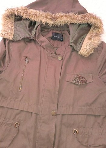 Kahverengi Uzun Kadın Ceket Kürklü Kapüşonlu - Görsel 5