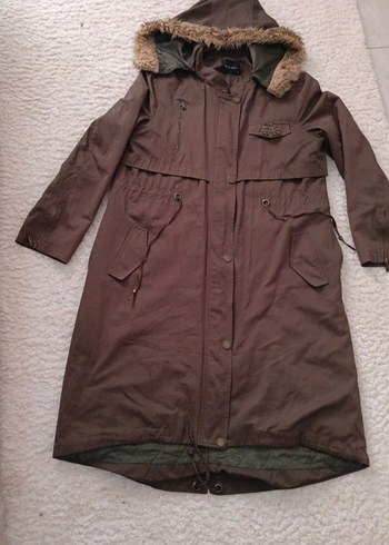 Kahverengi Uzun Kadın Ceket Kürklü Kapüşonlu - Görsel 2