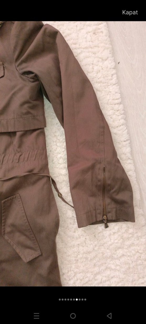 Kahverengi Uzun Kadın Ceket Kürklü Kapüşonlu - Görsel 4