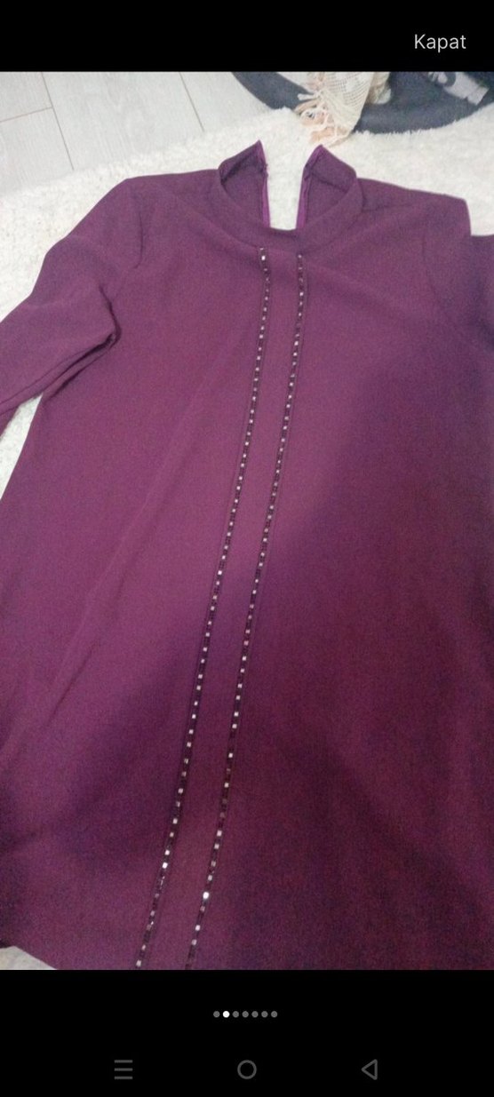 Bordo Uzun Kollu V Yaka Kadın Tunik abiye - Görsel 2