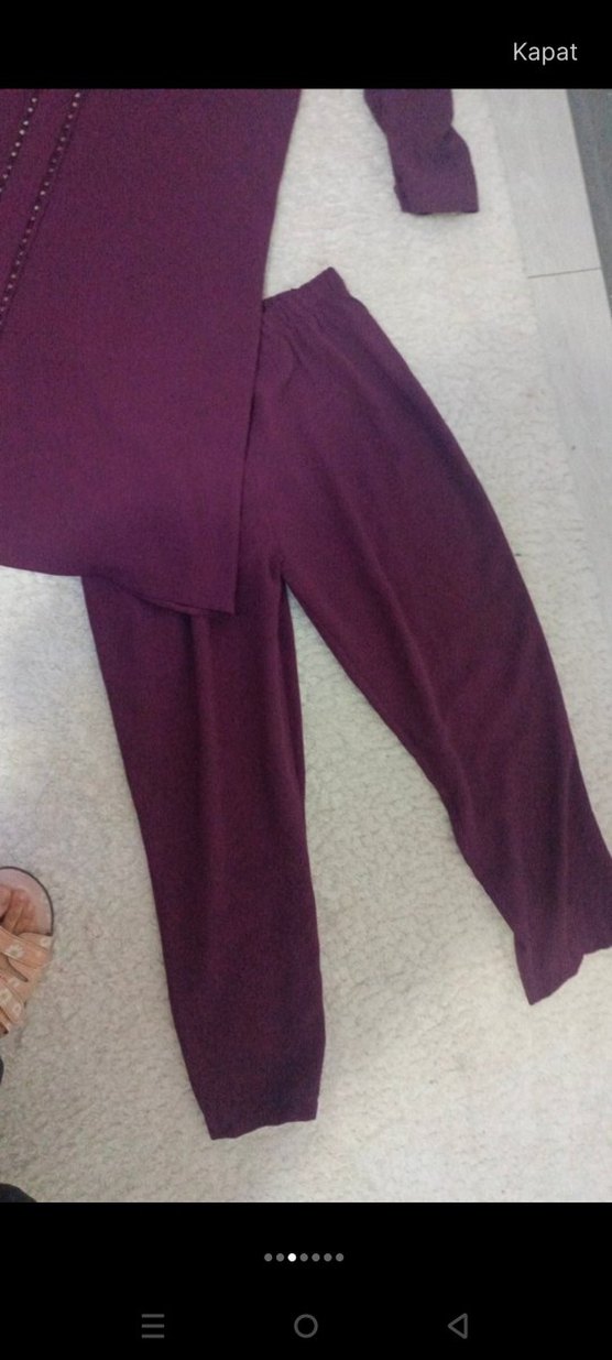 Bordo Uzun Kollu V Yaka Kadın Tunik abiye - Görsel 3