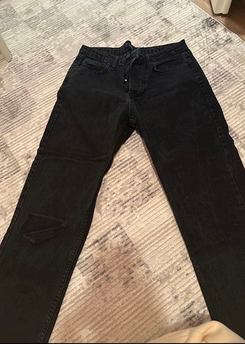 Zara Siyah Regular Fit Midi Kot Pantolon Diz Yirtmac Detay