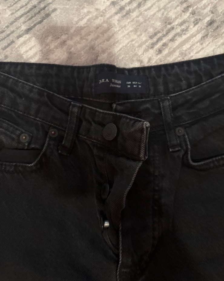 Siyah Regular Fit Midi Kot Pantolon diz yırtmaç detay — görsel 2/3
