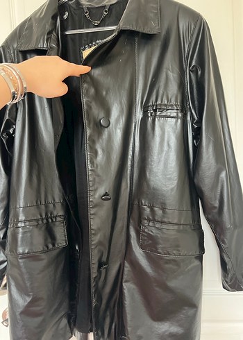 Siyah Parlak Gerçek Deri Vintage Ceket - Görsel 4