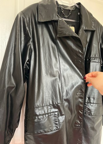 Siyah Parlak Gerçek Deri Vintage Ceket - Görsel 5