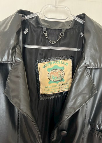 Siyah Parlak Gerçek Deri Vintage Ceket - Görsel 2