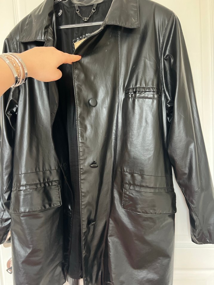 Siyah Parlak Gerçek Deri Vintage Ceket - Görsel 4
