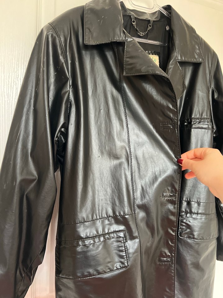 Siyah Parlak Gerçek Deri Vintage Ceket - Görsel 5