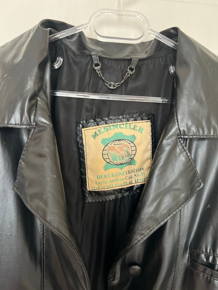 Siyah Parlak Gerçek Deri Vintage Ceket - Görsel 2