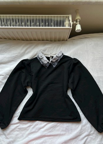 Koton Pamuklu Dantel Yakalı y2k Goth Bluz - Görsel 3