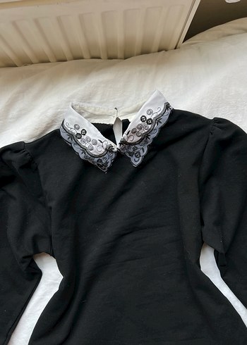 Koton Pamuklu Dantel Yakalı y2k Goth Bluz - Görsel 4