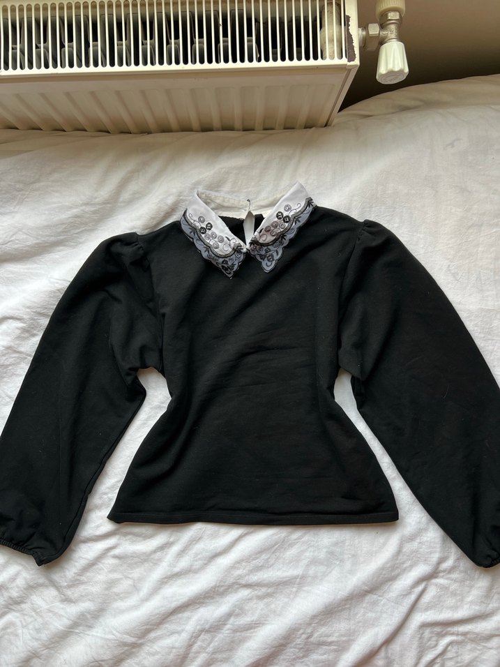 Koton Pamuklu Dantel Yakalı y2k Goth Bluz - Görsel 2
