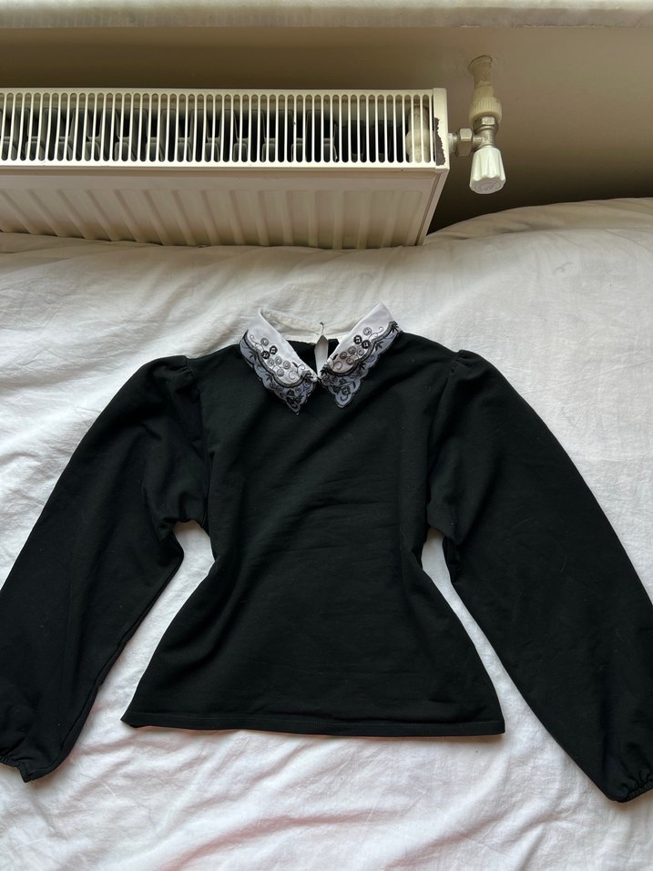 Koton Pamuklu Dantel Yakalı y2k Goth Bluz - Görsel 3