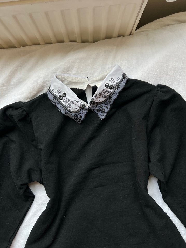 Koton Pamuklu Dantel Yakalı y2k Goth Bluz - Görsel 4