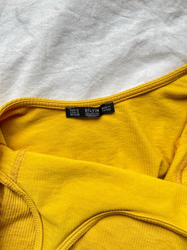 Dilvin Sarı y2k Lolita Dekolte Body - Görsel 5