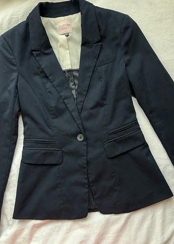Bershka Pamuklu Lacivert y2k Vintage Blazer Ceket - Görsel 6
