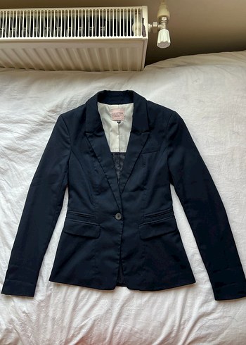 Bershka Pamuklu Lacivert y2k Vintage Blazer Ceket - Görsel 2