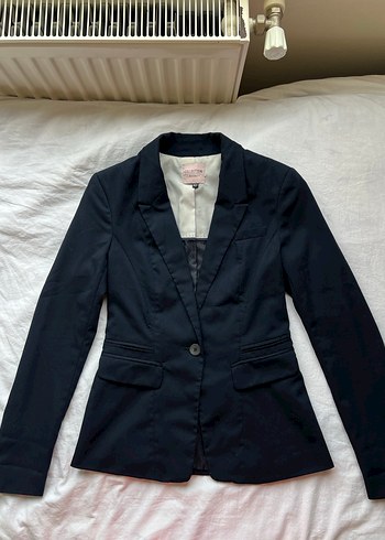 Bershka Pamuklu Lacivert y2k Vintage Blazer Ceket - Görsel 4