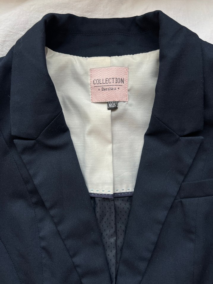 Bershka Pamuklu Lacivert y2k Vintage Blazer Ceket - Görsel 5
