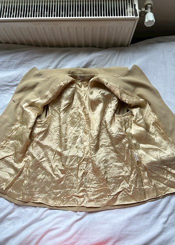 Bej Kısa Kollu Keten Vintage Blazer Ceket - Görsel 7