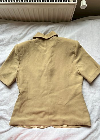 Bej Kısa Kollu Keten Vintage Blazer Ceket - Görsel 6