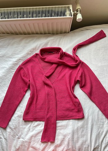 Zara Pembe Şal Detaylı y2k Bluz Kazak - Görsel 2