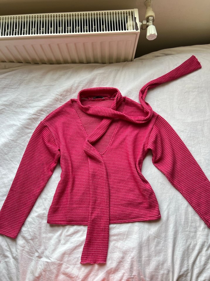 Zara Pembe Şal Detaylı y2k Bluz Kazak - Görsel 2