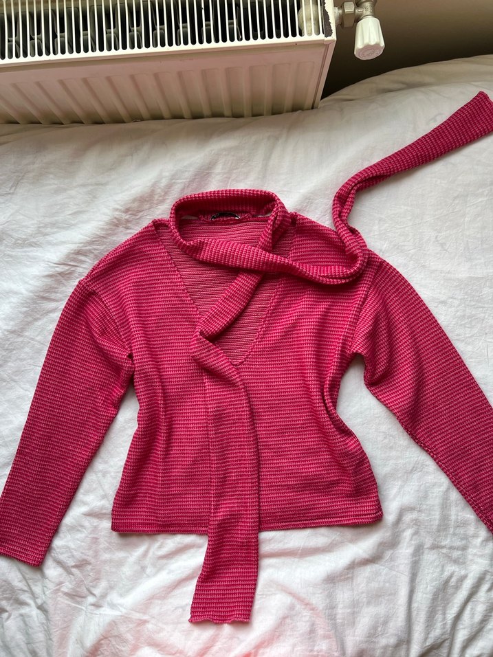 Zara Pembe Şal Detaylı y2k Bluz Kazak - Görsel 3