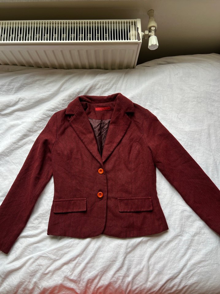 Donna Bordo Kaşe Vintage Blazer Ceket - Görsel 2