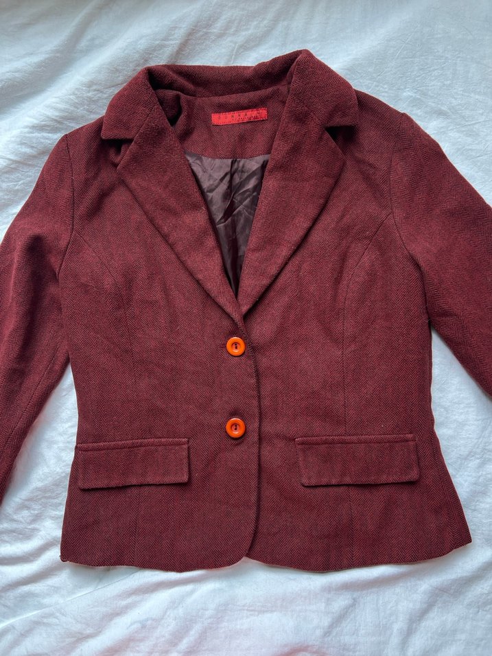 Donna Bordo Kaşe Vintage Blazer Ceket - Görsel 4
