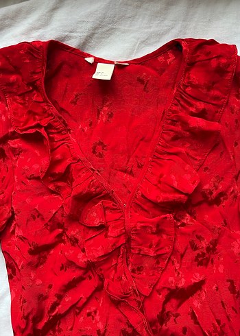 H&M Pamuklu Saten Fırfırlı y2k Bluz - Görsel 4