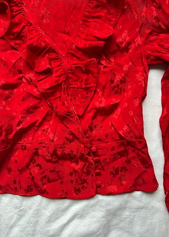 H&M Pamuklu Saten Fırfırlı y2k Bluz - Görsel 3