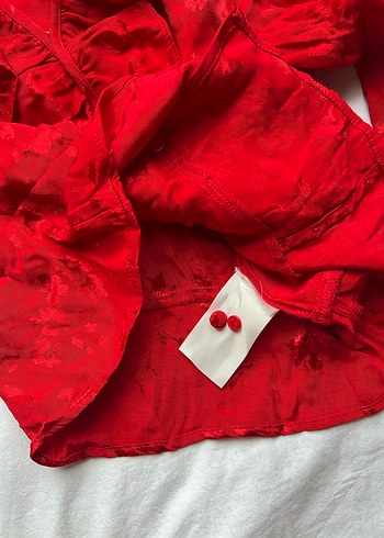 H&M Pamuklu Saten Fırfırlı y2k Bluz - Görsel 6