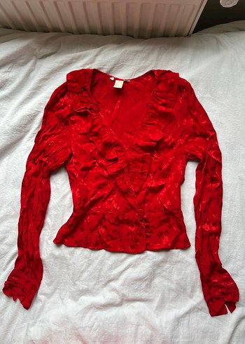 H&M Pamuklu Saten Fırfırlı y2k Bluz - Görsel 2