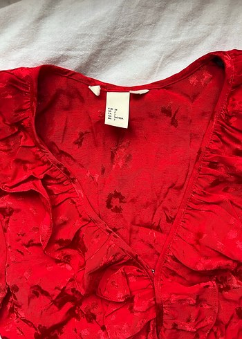 H&M Pamuklu Saten Fırfırlı y2k Bluz - Görsel 5