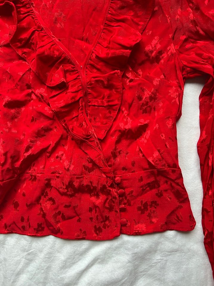 H&M Pamuklu Saten Fırfırlı y2k Bluz - Görsel 3