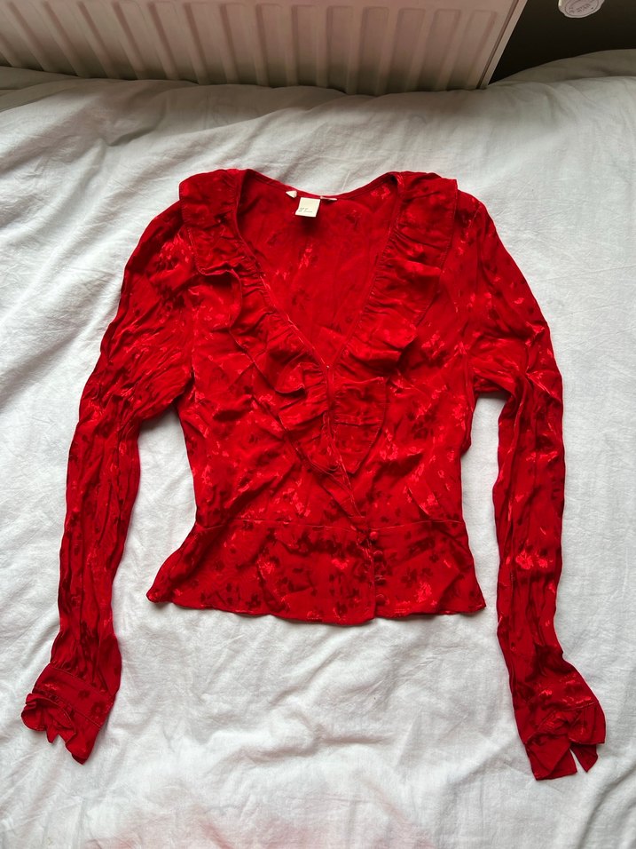 H&M Pamuklu Saten Fırfırlı y2k Bluz - Görsel 2