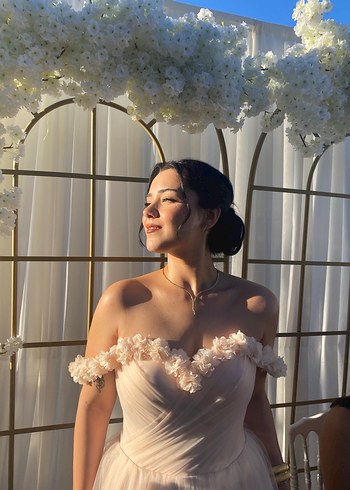 ÖZEL DİKİM -Pudra Pembe Straplez Bohem A Kesim NİŞANLIK - Görsel 3